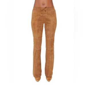 Danielle Guizio NY suede leather tie pants in Camel XS